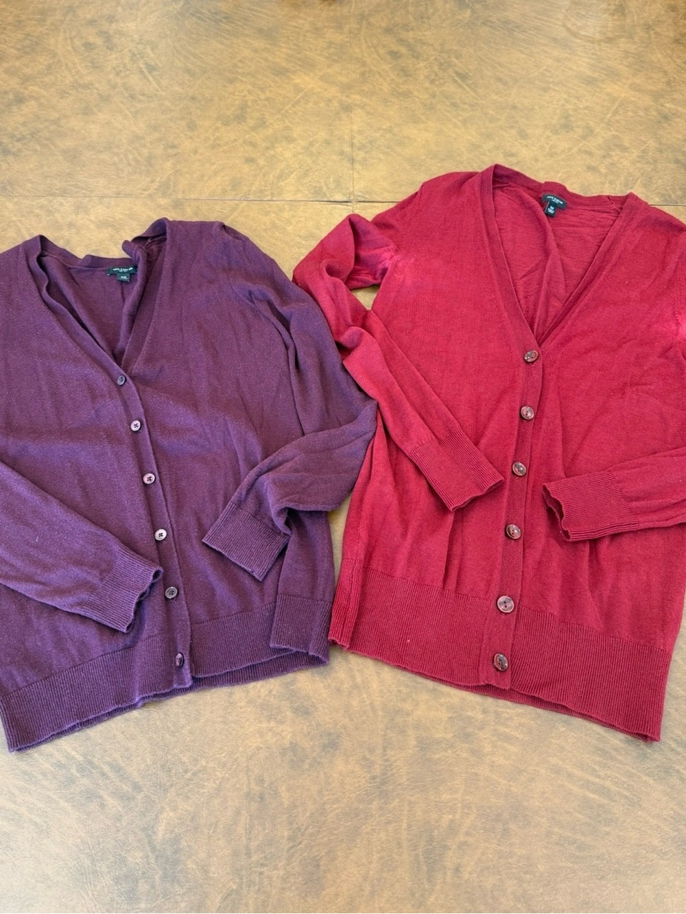 Ann Taylor V-Neck Button Front Cardigan Bundle – Plum & Cranberry – Women’s XS